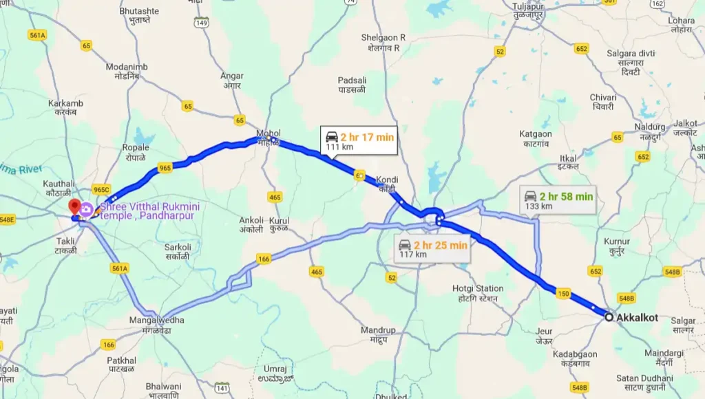 Akkalkot to Pandharpur Distance