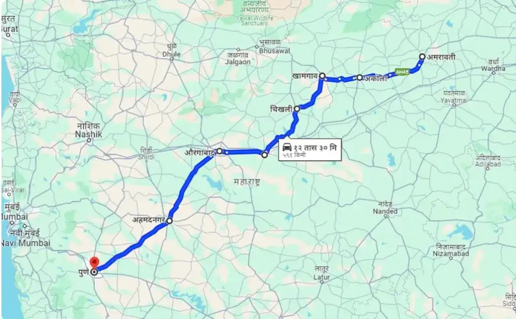 Amravati to Pune Distance