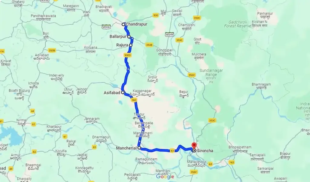 Chandrapur to Srioncha Distance