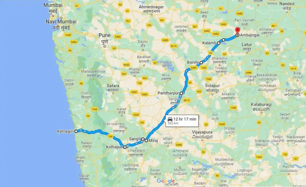 Ratnagiri to Ambejoga Distance