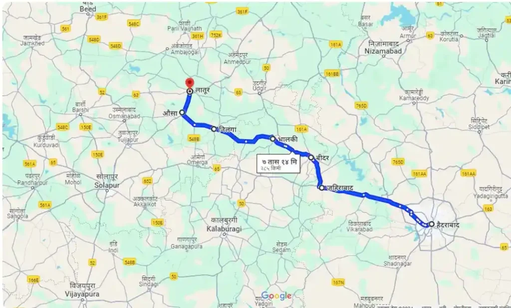 Hyderabad to Latur Distance