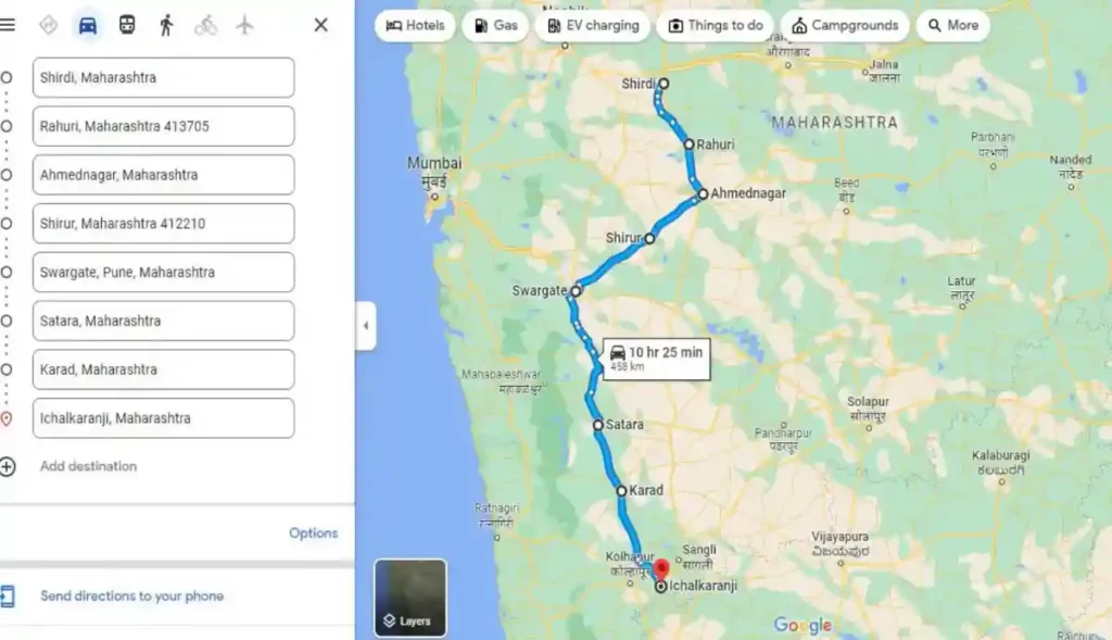 Shirdi To Ichalkaranji Distance