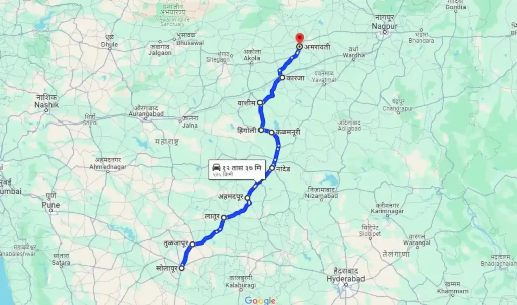 Solapur To Amravati Sleeper Bus Distance