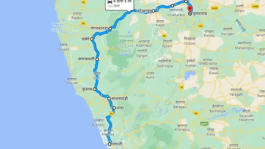Panaji To Kurundwad Distance