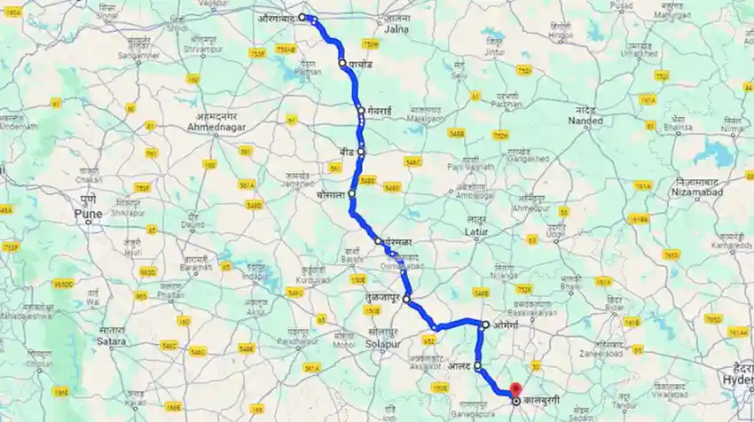Chatrapati Sambhaji Nagar To Kalburgi Distance