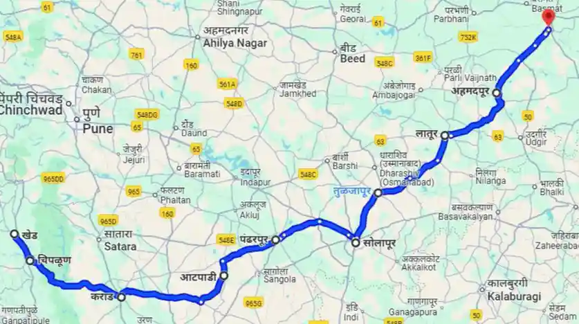 Khed To Nanded Distance