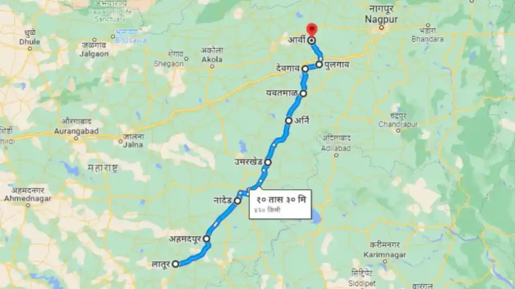 Latur to Arvi Distance