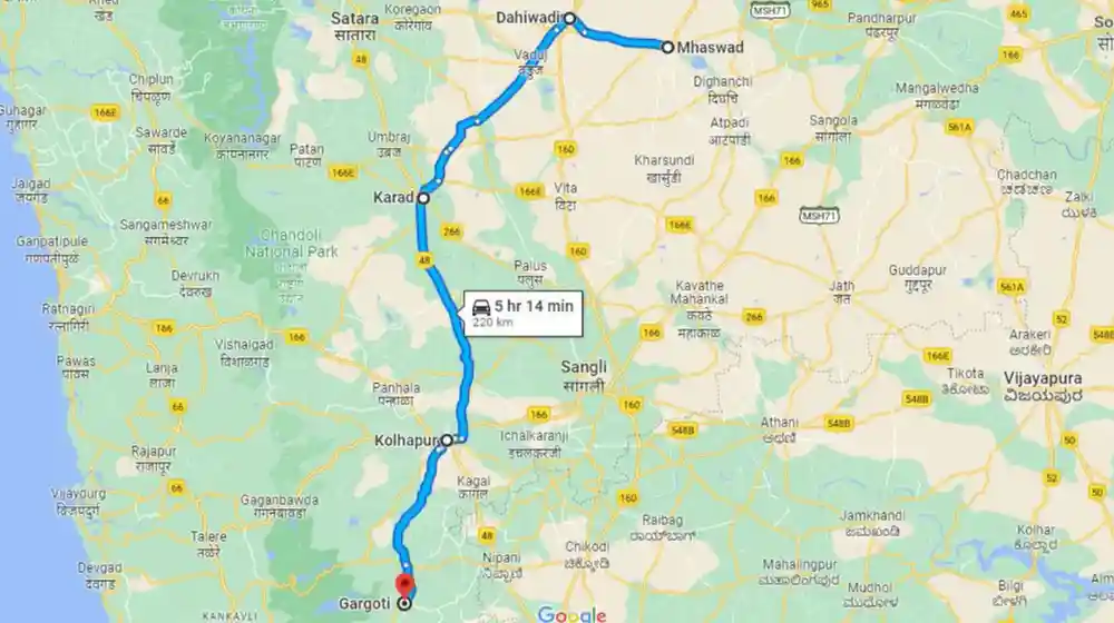 Mhaswad To Gargoti Distance