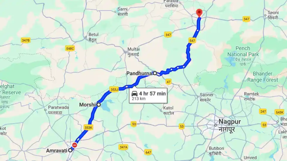 Amravati To Chindwada Distance By Road